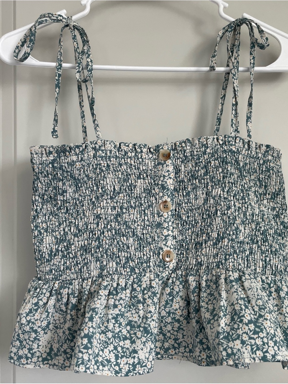 Paper Crane Ditsy Floral Smocked Babydoll Top | Tie Shoulder Cottagecore | M